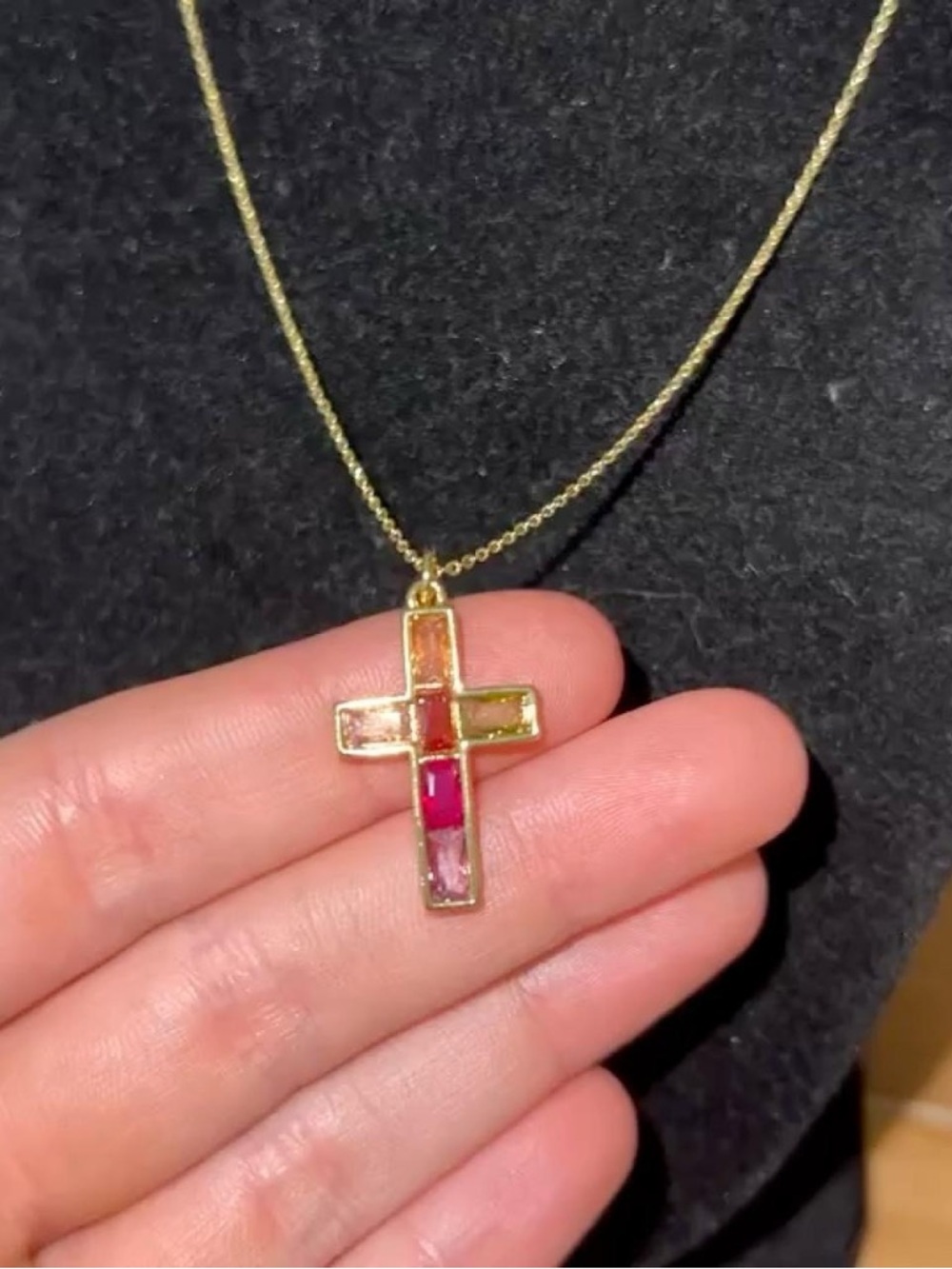 14k Gold Filled Colorful Cubic Zirconium Cross Necklace - Picture 6 of 6